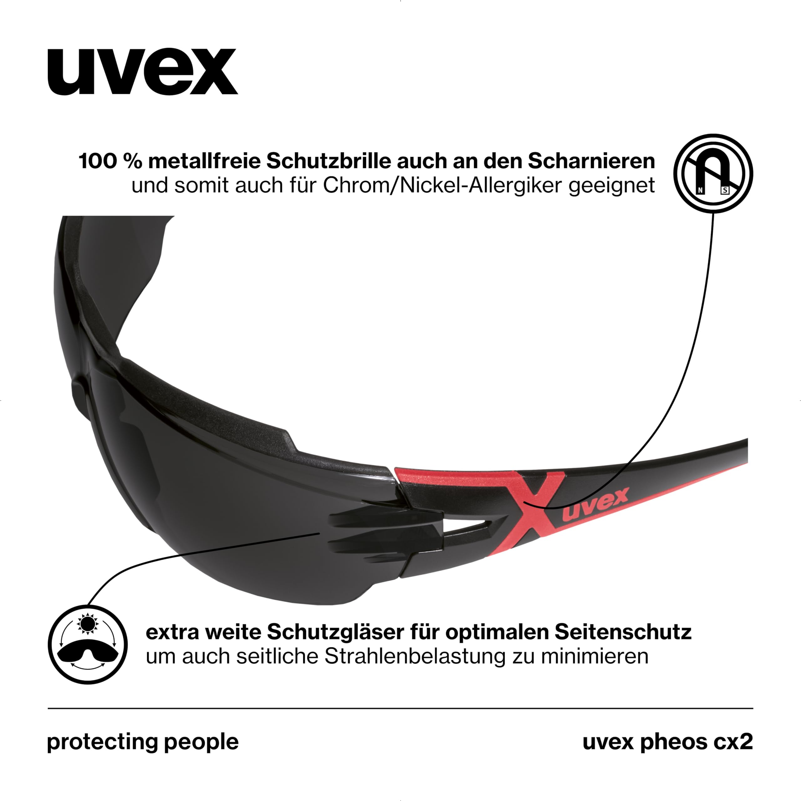 Uvex pheos cx2 Schutzbrille für HPL/IPL-Haarentfernung Augenschutz Infrarot UV-Strahlung metallfrei Anti-Beschlag kratzfest getönt IR-ex 5