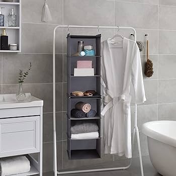 TOPIA HOME 6-Shelf Hanging Closet Organizer, Two Separable 3-Tier Thickened Fabric Hanging Closet Shelves With Mesh Pockets, Collapsible Closet Organizers And Storage Organization, Beige