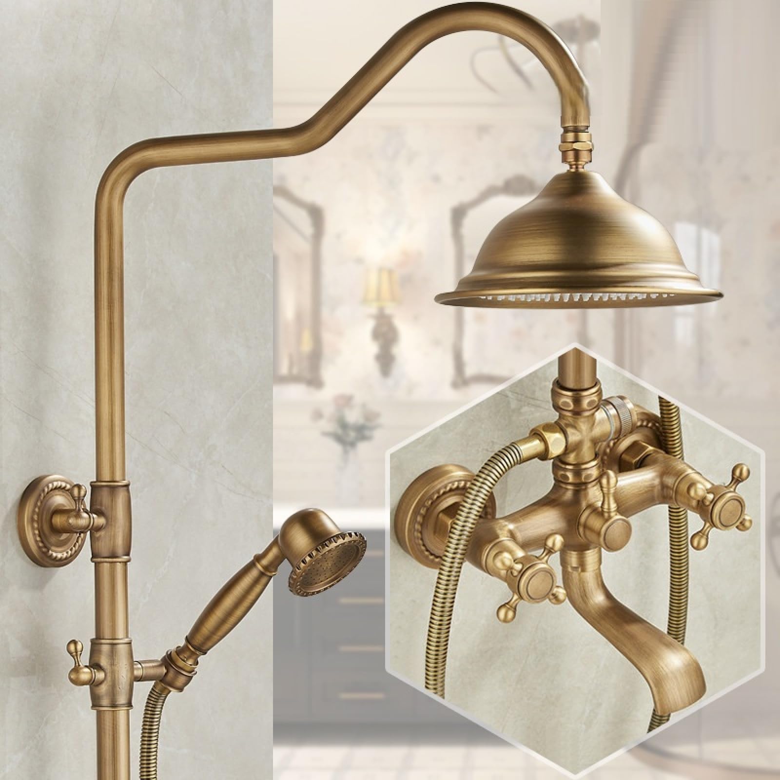 Fanjubei S1 Bathroom All-Copper Antique Adjustable Adjustable Shower Set