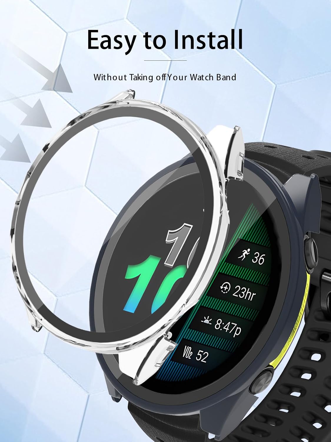 Case for Garmin Forerunner 970 Premium Running Smartwatch,WUNIAK Hard PC Screen Protector for Garmin 970,9H Tempered Glass Ultra-Thin Full-Coverage Shockproof Bumper,(2Pack,Transparent+Blue) image 3