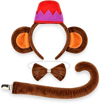 Monkey Costume Accessory Set with Ears Headband, Bow Choker, and Tail