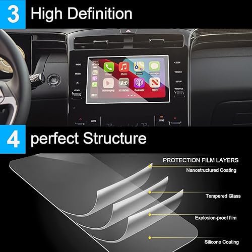 Miniatura 12 de TTCR-II Protector de pantalla compatible con Hyundai Tucson 2022-2024, protector de pantalla táctil Santa Cruz de 10.25 pulgadas, protector de 10.25