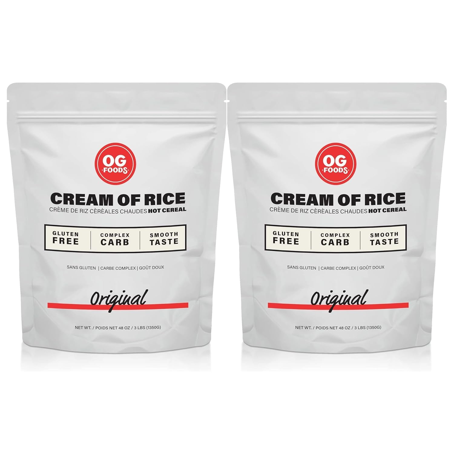 OG FOODS Cream of Rice Hot Cereal | Complex Carb Hot Cereal Made From White Rice | Complex Carb, Gluten Free, Smooth Taste | 3LB, 1350G (Pack of 2)