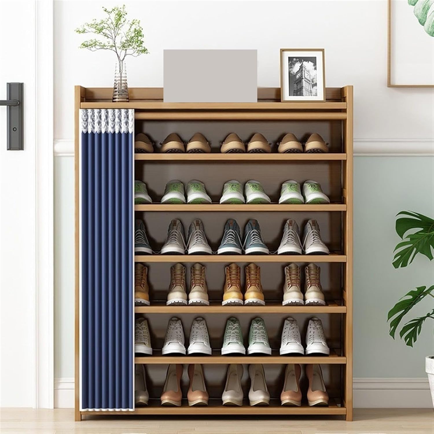 Półka na buty do przedpokoju, szafka na buty z zasłoną przeciwpyłową, odpowiednia do półek na buty w korytarzach, szafach i drzwiach(6-Layers 100cm)