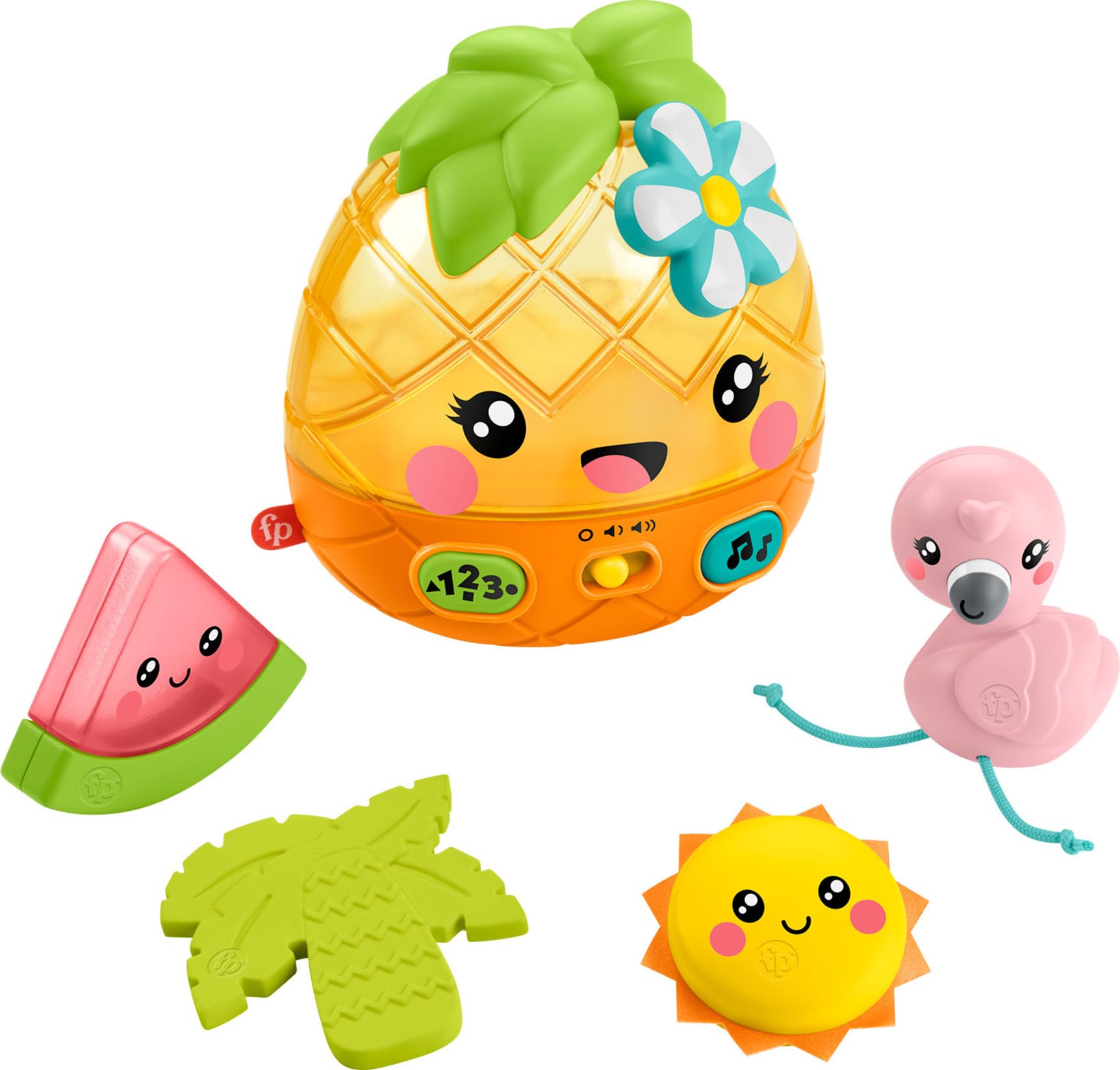 Fisher-Price Paradise Pals Magical Lights & Tunes Pineapple, electronic learning toy with music and lights for baby ages 6-36 months | 4 Play Pieces, Learning Songs, Fine Motor Skills, Problem Solving, Baby & Toddlers Ages 6+ Months (Amazon Exclusive)