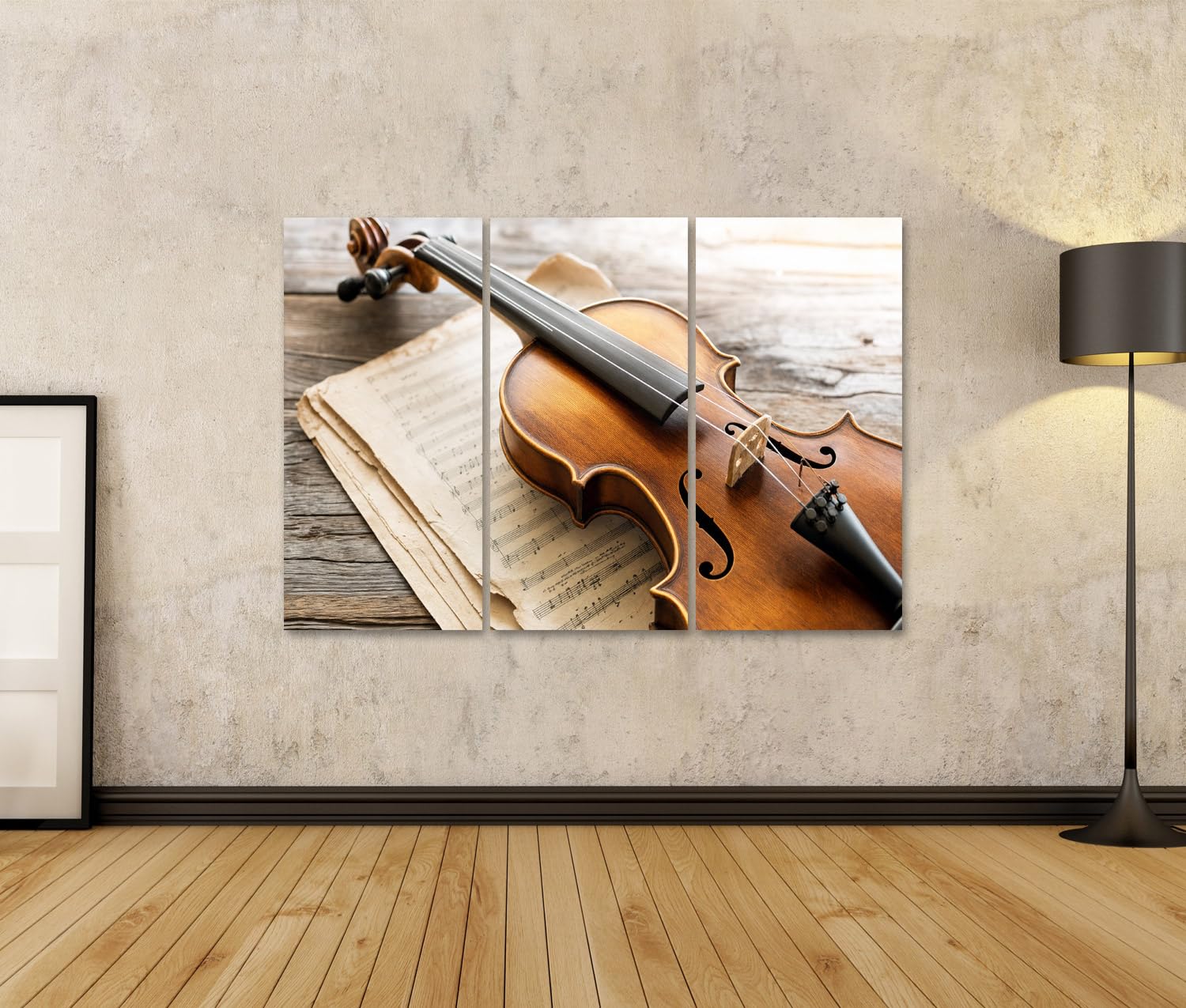 islandburner Cuadro sobre lienzo violín armónico sobre partitura mural salón para amantes de la música - 3 piezas