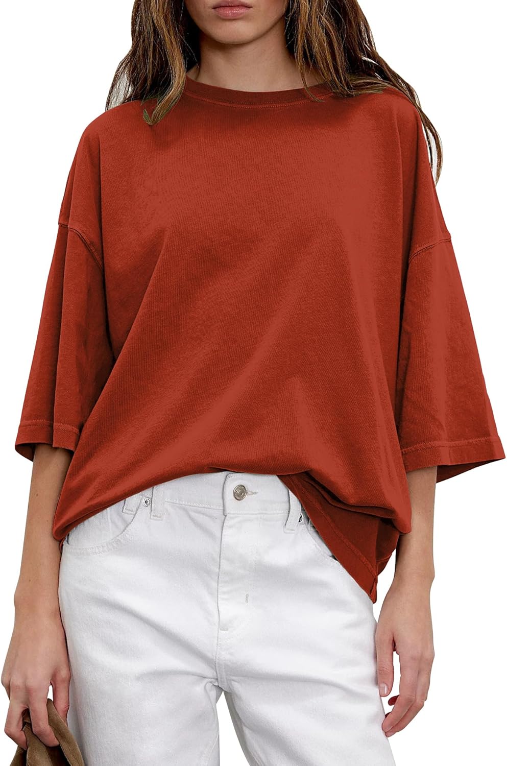 HUGOOME Womens Oversized T Shirts Summer Casual Short Sleeve Tops Cotton Crew Neck Loose Fit Basic Tee Plus Size Blouse - Image 4