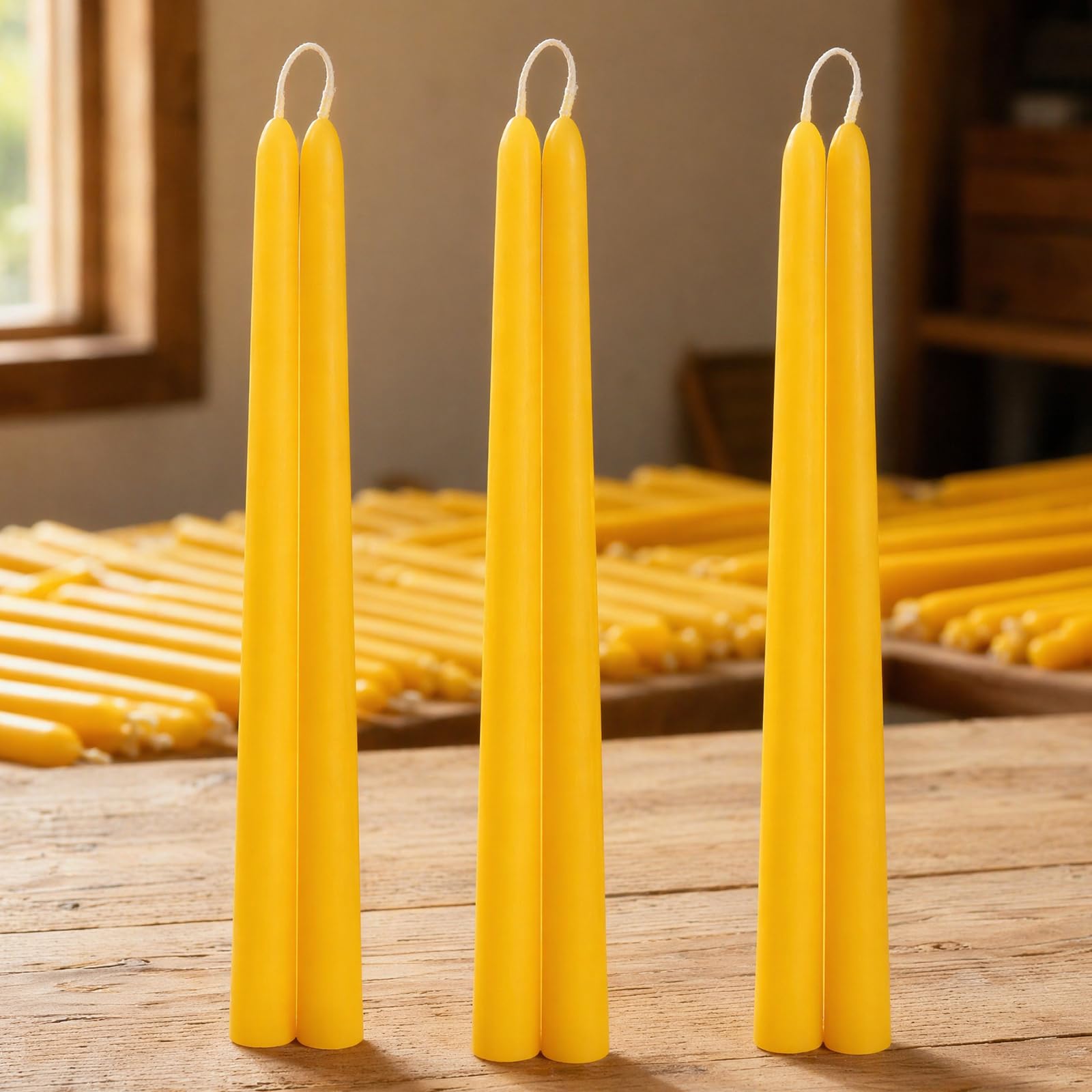 DEYBBY Velas cónicas de cera de abeja natural, velas de cera de abeja sin humo y sin goteo, paquete de 6 unidades, larga duración, no tóxicas, 12 pulgadas