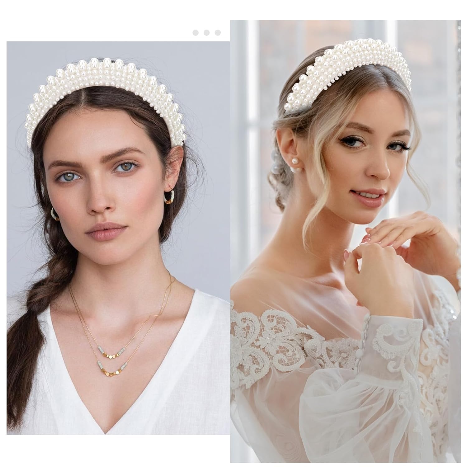YISSION 1PC White Pearl Headband for Women Non Slip Jeweled Head Band Sparkly Beaded Hairband Fashion Padded Headbands for Women Wedding Bridal Headband Hair Accessories for Women Girls - Image 5