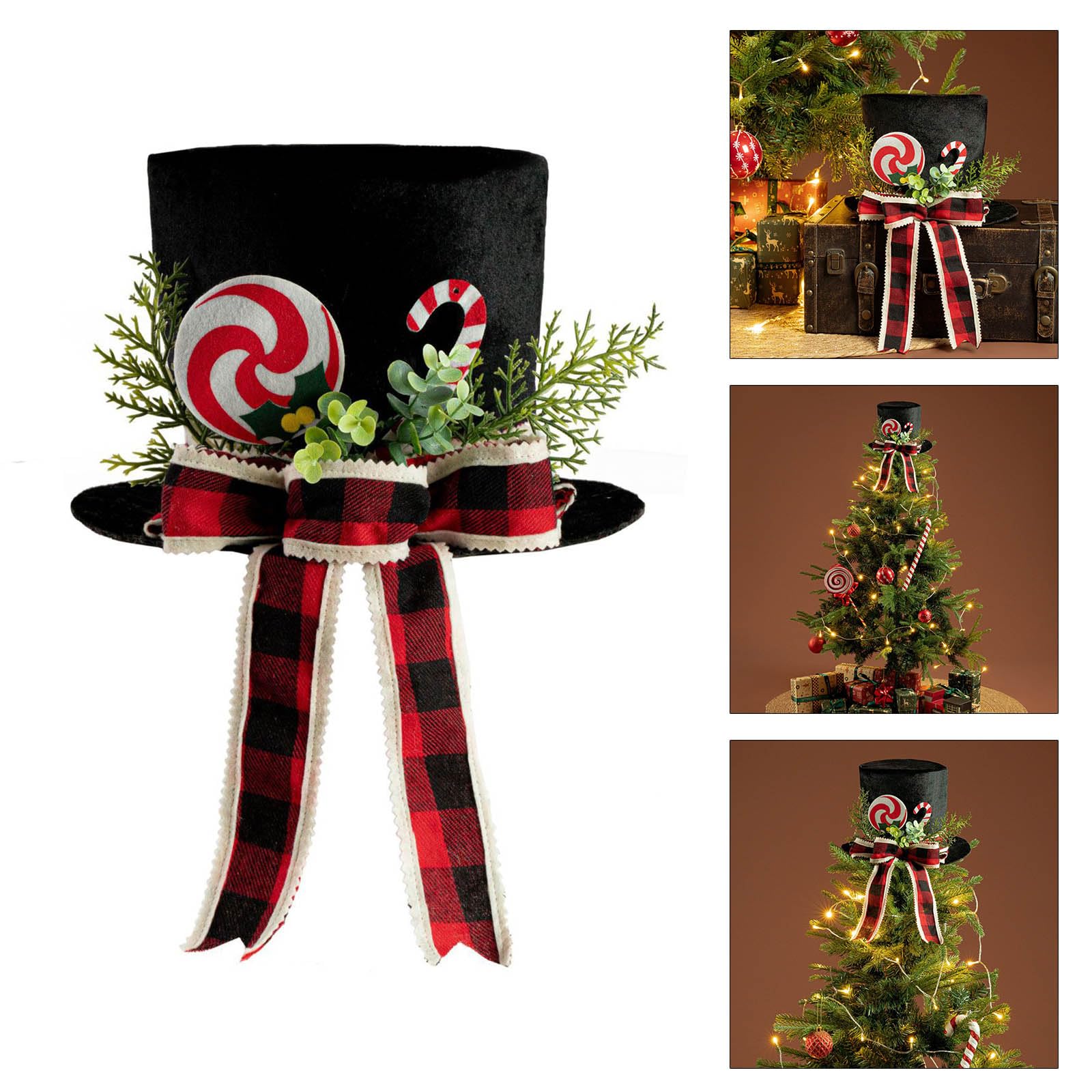 Décoration élégante en tissu noir en forme d'étoile de Noël et nœud en ruban pour décoration de sommet du sapin - Accessoires d'installation faciles - Étoile noire unique