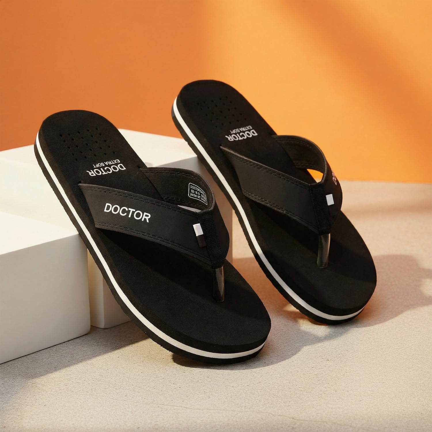 DOCTOR EXTRA SOFT Slipper Care Orthopaedic and Diabetic Comfort Doctor Slipper, Dr. Slipper, Flip-Flop, Slides and House Slipper for Men's D-24-Black-6 UK
