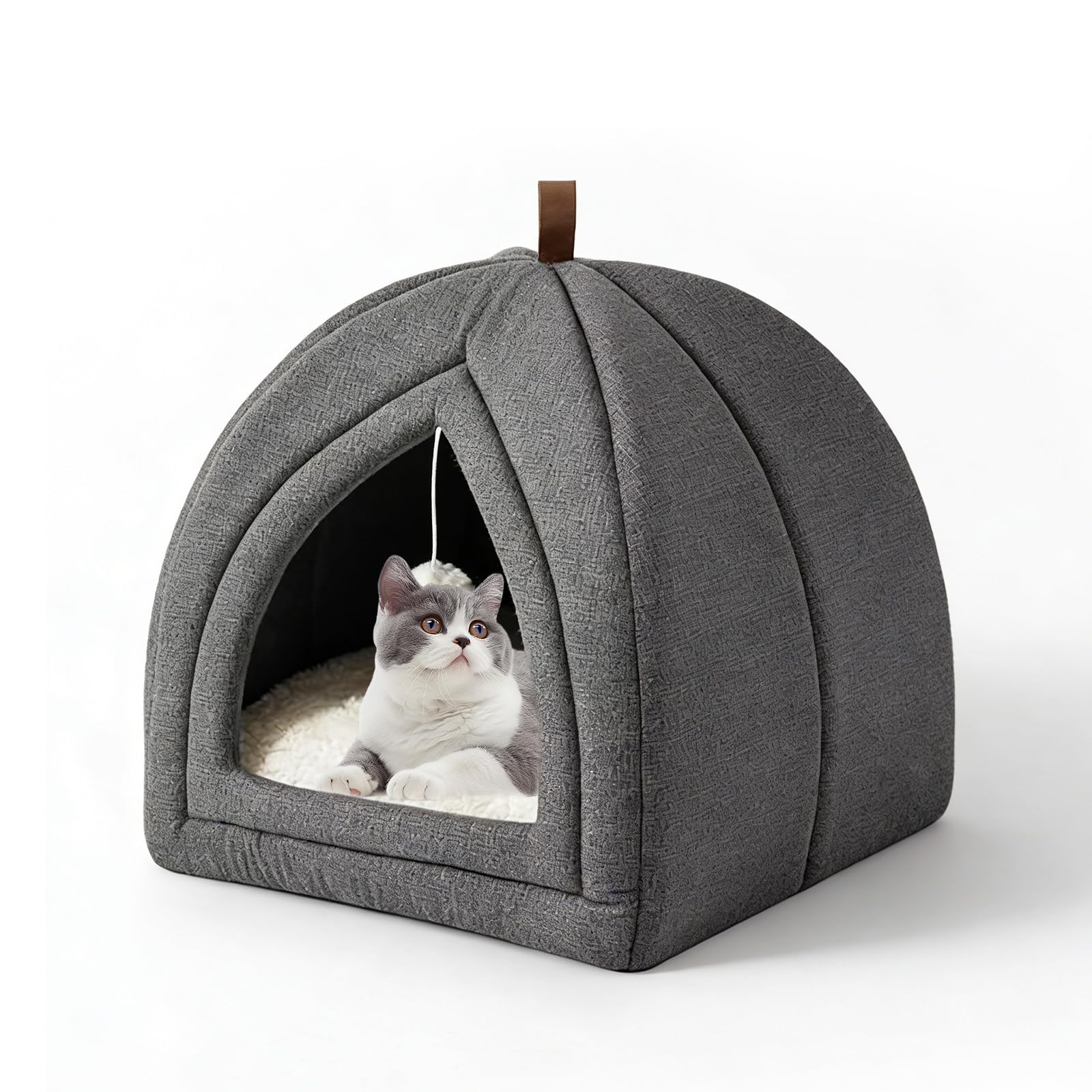 Voarge Cat Cave Bed Indoor with Washable Cushion, 2 in 1 Multi-Purpose Enclosed Foldable Pet Bed, Dark gray (L)