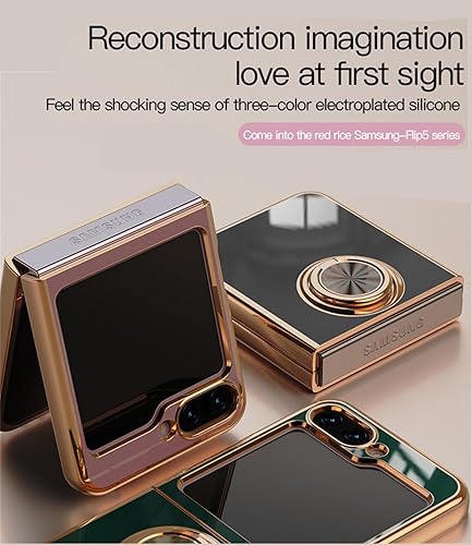 Miniatura 5 de ZOEVEES Funda para Samsung Galaxy Z Flip 5 5G, soporte de anillo de 360 incorporado, soporte magnético, borde galvanizado de lujo, cubierta