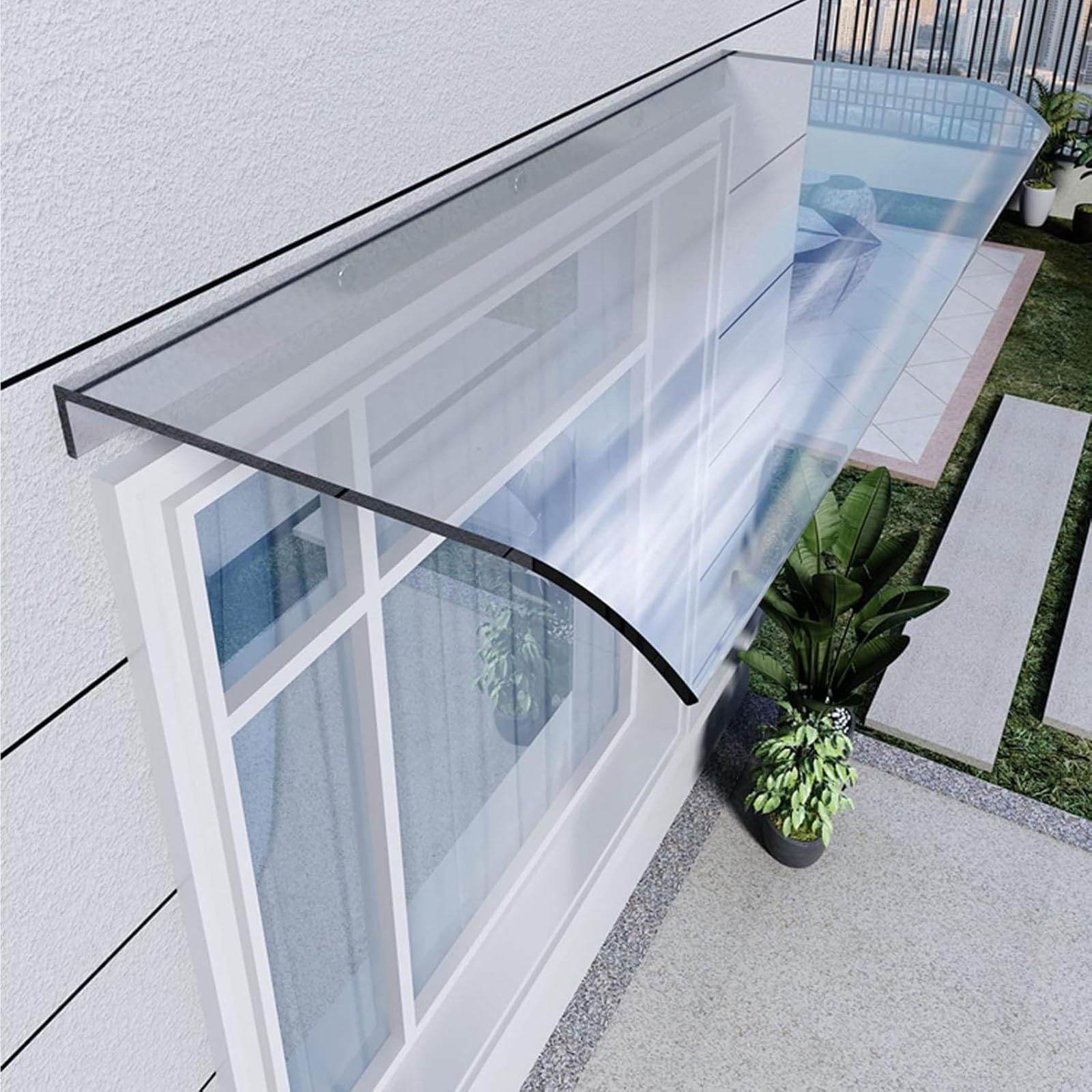GJZQDKX Outdoor Door Canopy Clear Polycarbonate Awning for Balcony Window Entryway Rain Protection 40x120cm (15x47 inches) Weatherproof Shelter.