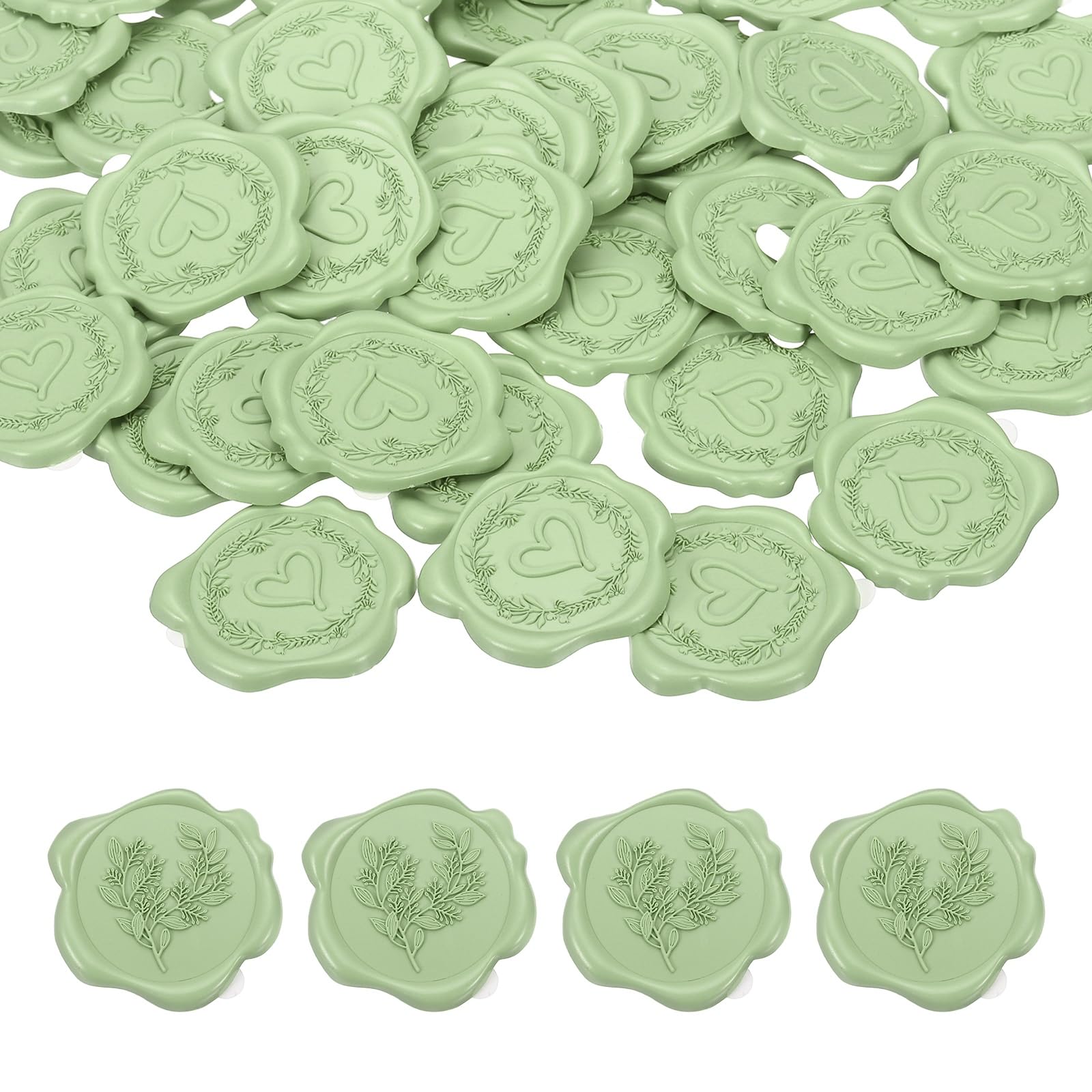 PATIKIL 50Pcs Heart Wax Seal Stickers, Love Embossed Self Adhesive Backed Envelopes Seal Sticker Accessories for Wedding Invitation Letter Birthday Party Gift, Grass Green