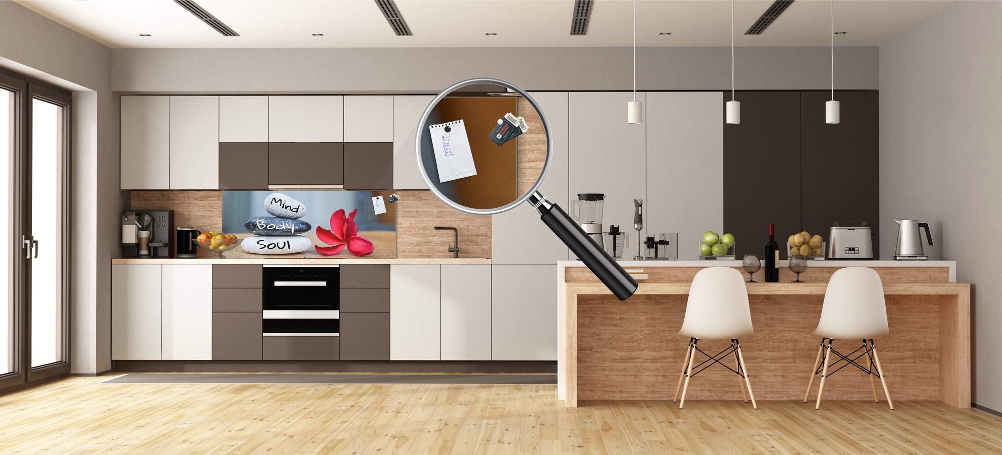 Concept Crystal Pannello Cucina Moderno in Vetro con Rivestimento Posteriore in Metallo Inossidabile MBBS02