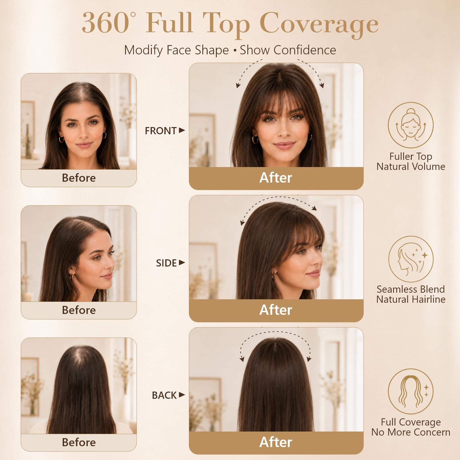 Rich Choices Clip in Pony Haarteile Echthaar für Damen 360°3D‑Abdeckung Haartopper Remy Human Hair Topper Echthaar Oberkopf Haarteile mit Pony 40cm #12/613 Sandblond mit Platinblond
