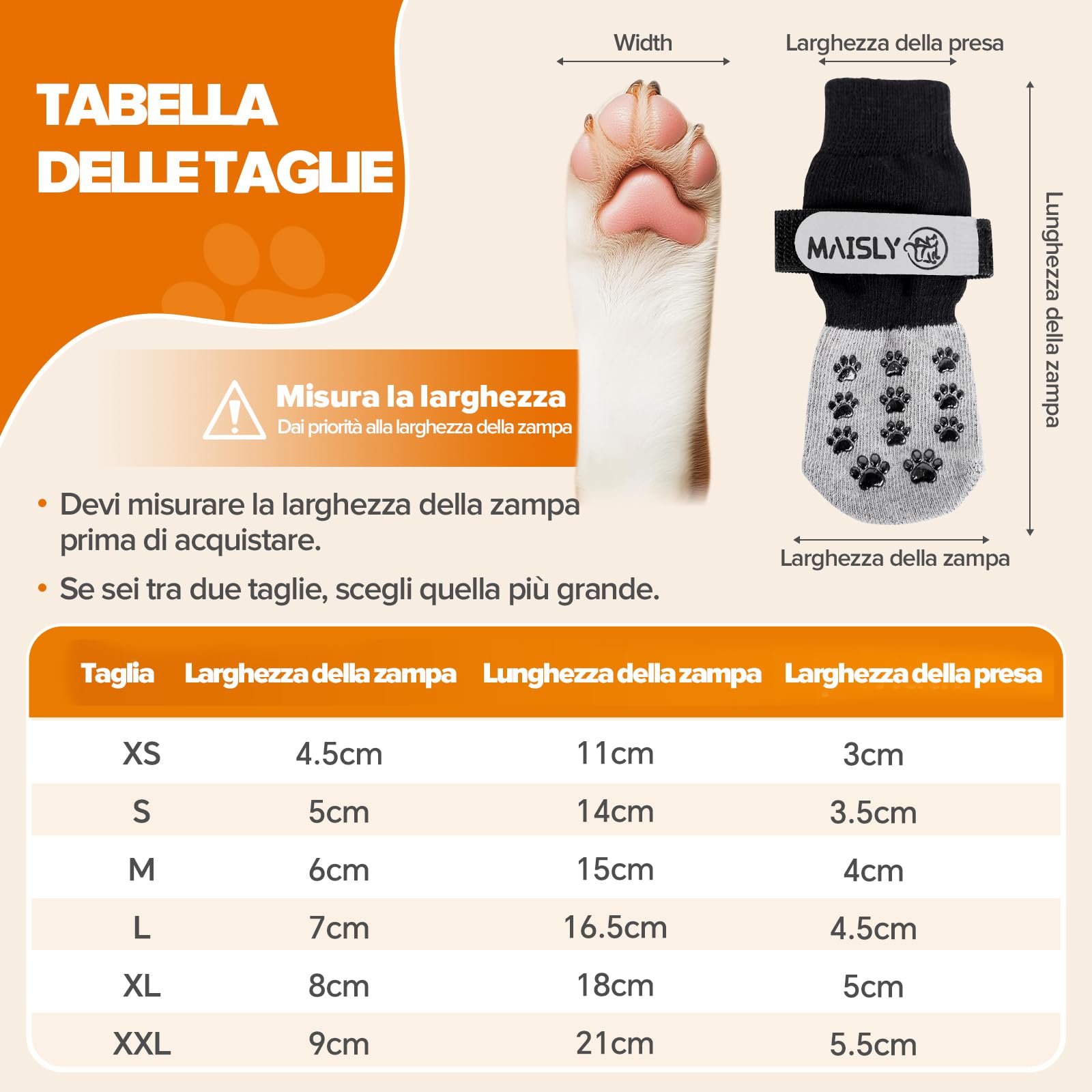 Maisly 5 Calzini Antiscivolo su Entrambi i Lati con Cinghie Regolabili per Interni ed Esterni, Protezione Zampe e Controllo della trazione su Pavimenti in Legno Duro (XL)