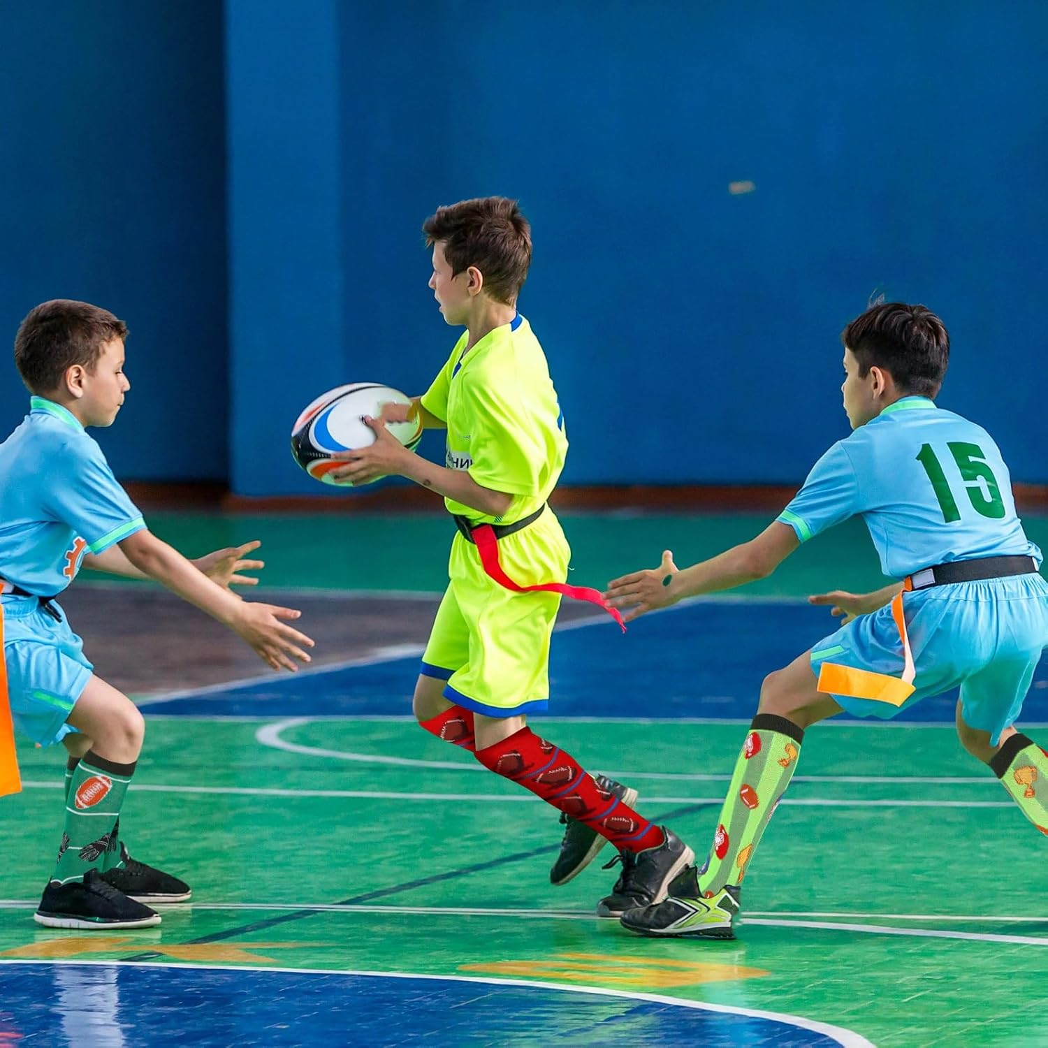 Vabean 12 Pairs Novelty Football Socks for Youth Teens Adults Sports Crew Socks Football Basketball Gifts Sock Gifts for Boys Girls Teens Men Women Sports - Image 2