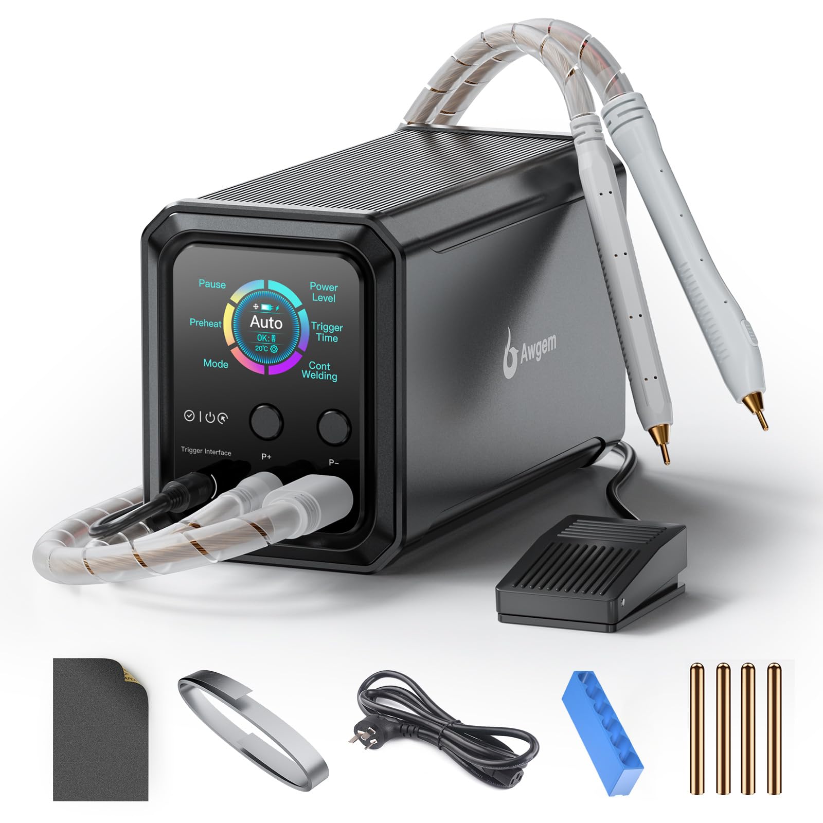 10.5KW Capacitor Battery Spot Welder, 3-In-1 Auto &amp; Manual &amp; Foot Pedal Modes, 99 Power Levels, Awgem SF2K Spot Welder for Lithium Battery Pack Repair &amp; Welding