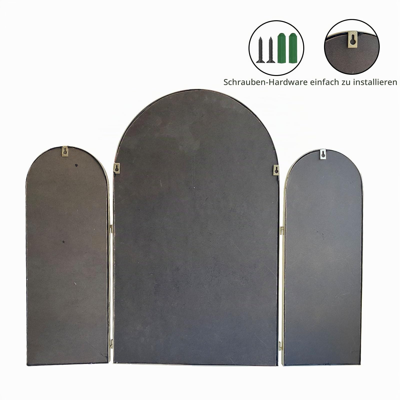BAODANFU Dreifach gefalteter Kosmetikspiegel, 3 Wege, 76,2 x 94 cm, verstellbare Kosmetikspiegel für Badezimmer, Schlafzimmer, Champaign Golden Arch Spiegel, Wandmontage, Dekoration, Flechthaare,