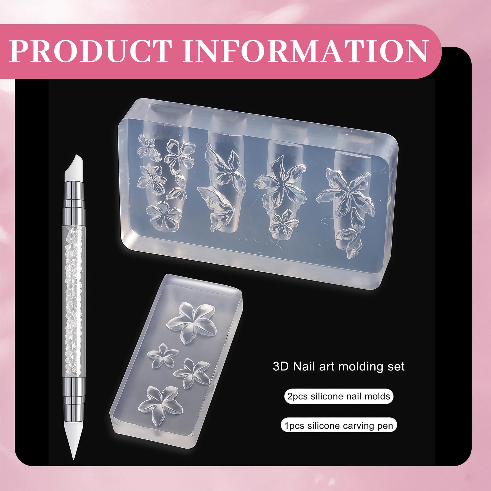 Silicona Molde Para Uñas 2 Piezas Reutilizables Transparente 3D Flores Arte De Uñas Plantillas