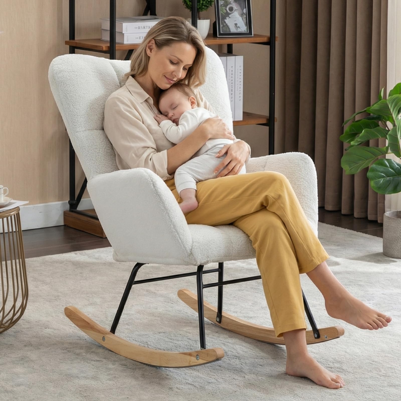 NIOIIKIT Nursery Rocking Chair Teddy Upholstered Glider Rocker