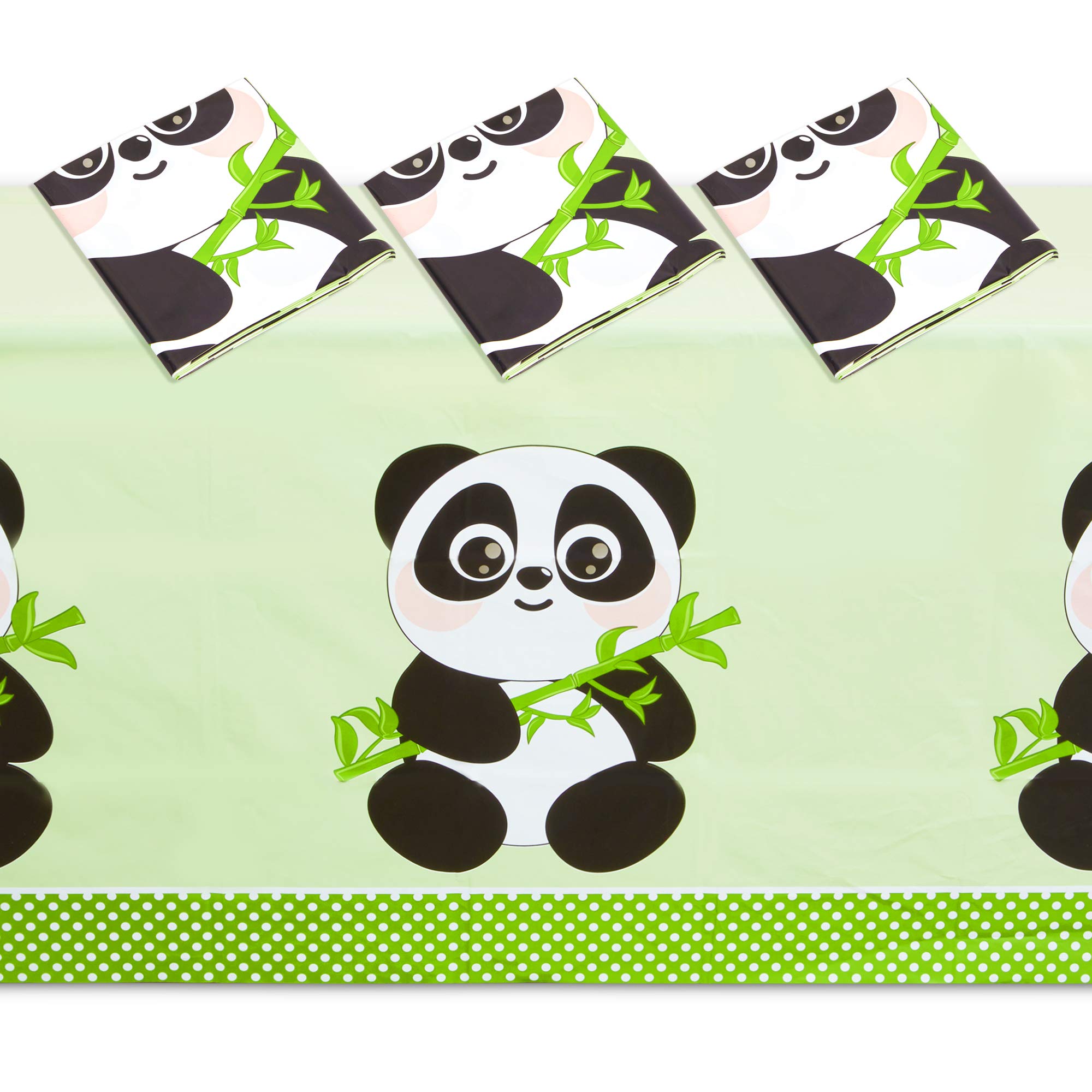 BLUE PANDA Panda Tablecloth - 54 x 108 in, Green, 3 Pack - Plastic Tablecloth - Disposable Table Cover for Panda Birthday Party Decoration &amp; Theme