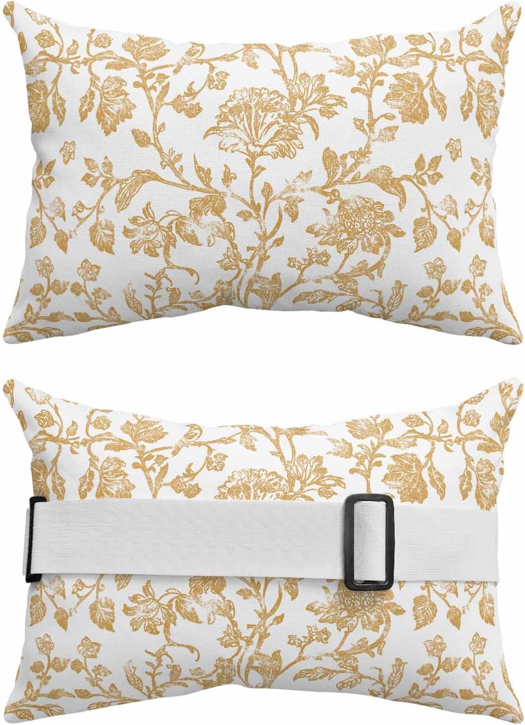 Pack of 2 Outdoor Lumbar Pillow Covers 11x16 Inch, Orange Flower Waterproof Throw Pillow Covers Set, Vintage Farmhouse Boho Leaf Spring Plant Indoor&Outdoor Cushion Cases for Patio Porch Beach