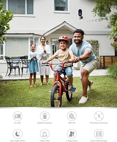 Miniatura 3 de Xega Cámara de seguridad celular 4G para interiores, tarjeta SIM incorporada, 2K sin cámara Wi-Fi, portátil, cámaras LTE con batería de 6000 mAh,