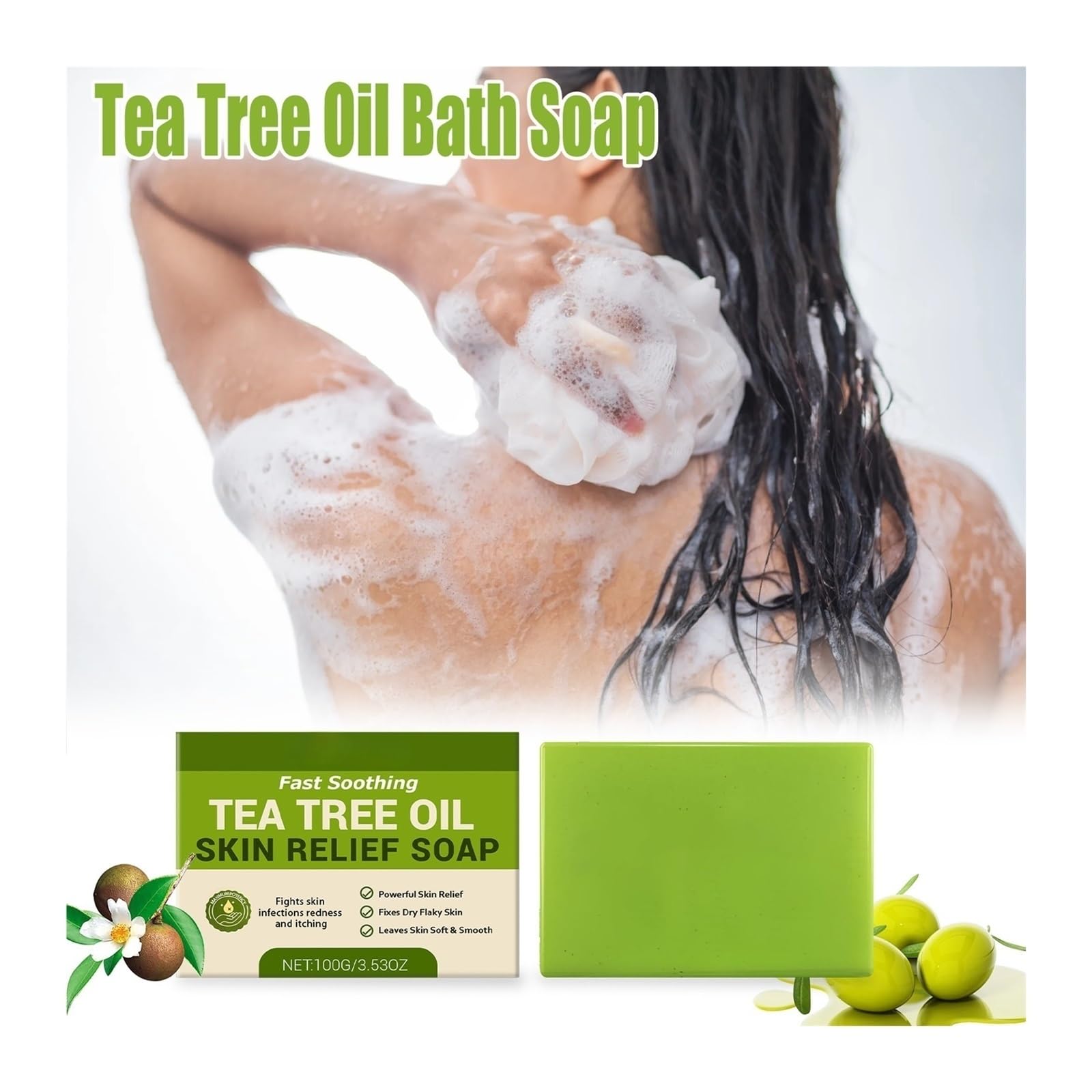 jabón de árbol de té Barra de baño limpiadora con jabón for el cuerpo y la cara aceite árbol té