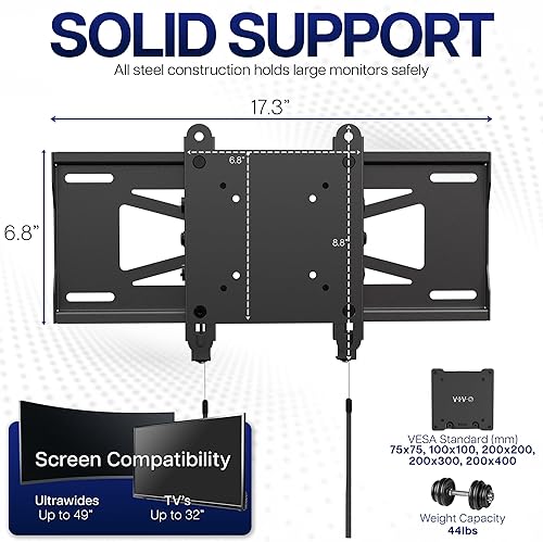 Miniatura 3 de VIVO Soporte de pared para monitor ultraancho de perfil bajo para pantallas de hasta 49 pulgadas y televisores de hasta 32 pulgadas, soporta 44