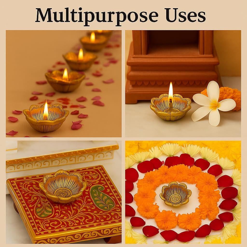 IndianShelf 20 Piece Golden Decorative Oil Lamps for Ritual Puja Diwali Diya Indian Pooja Decor
