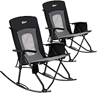 Vista 10 de PORTAL Silla mecedora plegable de gran tamaño para acampar, portátil, para exteriores, con respaldo alto, reposabrazos duros, bolsa de transporte