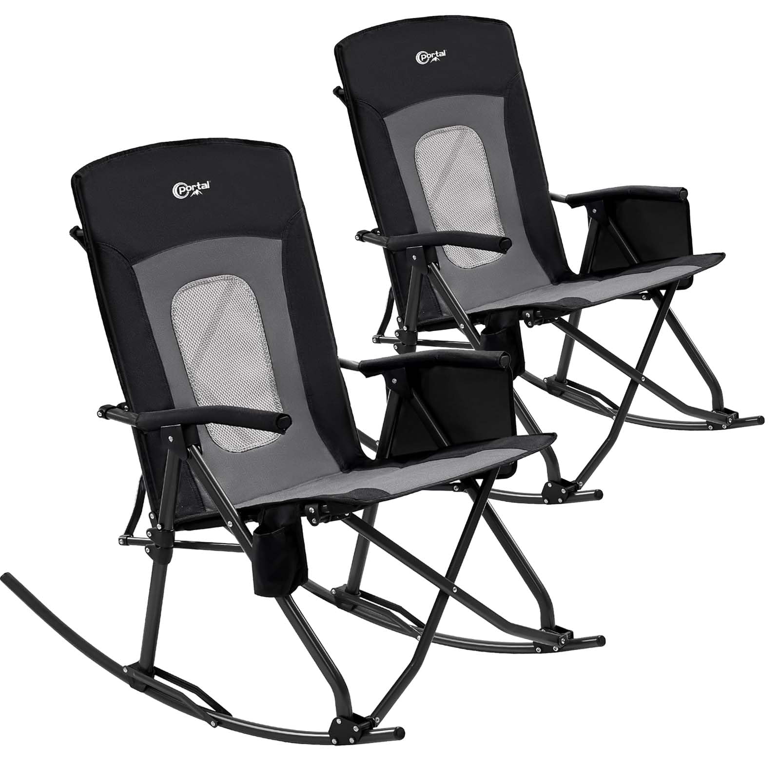 PORTAL Oversized Folding Rocking Camping Chair Portable Outdoor Rocker with High Back Hard Armrests Carry Bag, Supports 400 lbs