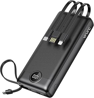 VRURC Portable Charger with Built in Fast Charging Cables,20000mAh Power Bank PD 18W QC 3.0 Quick Charge USB C Battery Pack with 5 Outputs & 2 Inputs Compatible with Smart phones