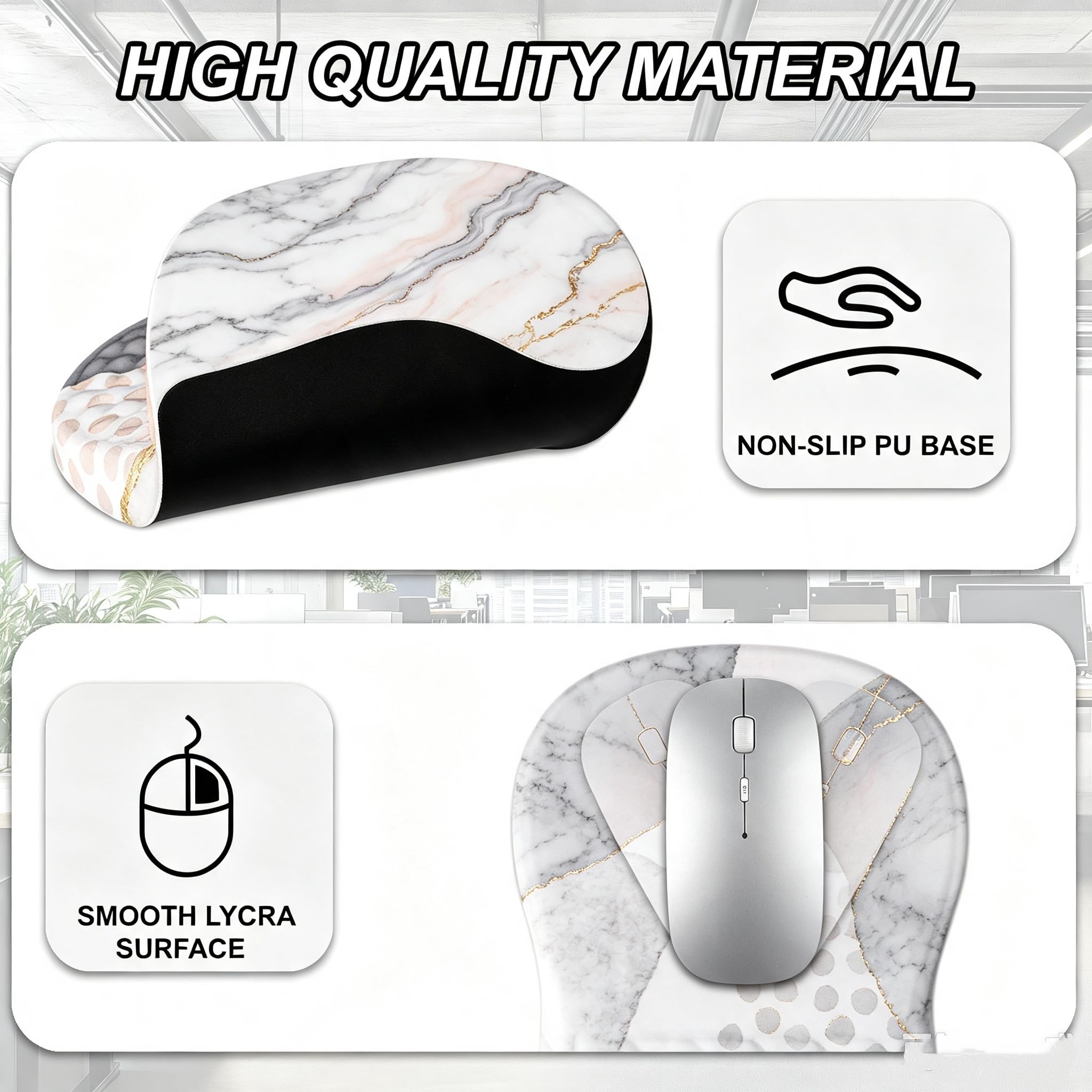 Alfombrilla ergonómica para mouse y reposamuñecas para teclado, túnel carpiano para computadora con juego de posavasos, alfombrilla de mouse de espuma viscoelástica con base de poliuretano