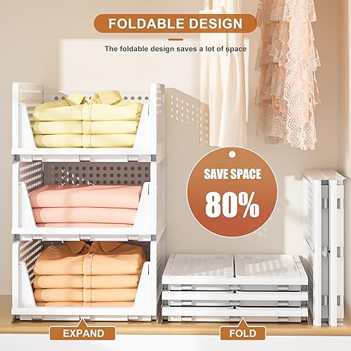 Miniatura 3 de Neprock Cajones de plástico apilables para ropa, paquete de 5 contenedores de almacenamiento plegables, organizador y almacenamiento para armario,