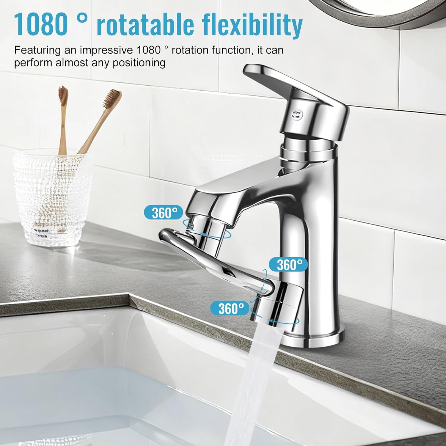 Estensione per Rubinetto, Estensione per Aeratore per Rubinetto Girevole a 1080 Gradi, Aaccessorio per Aeratore per Rubinetto, Estensione Multifunzionale per Rubinetto, per Bagno e Cucina