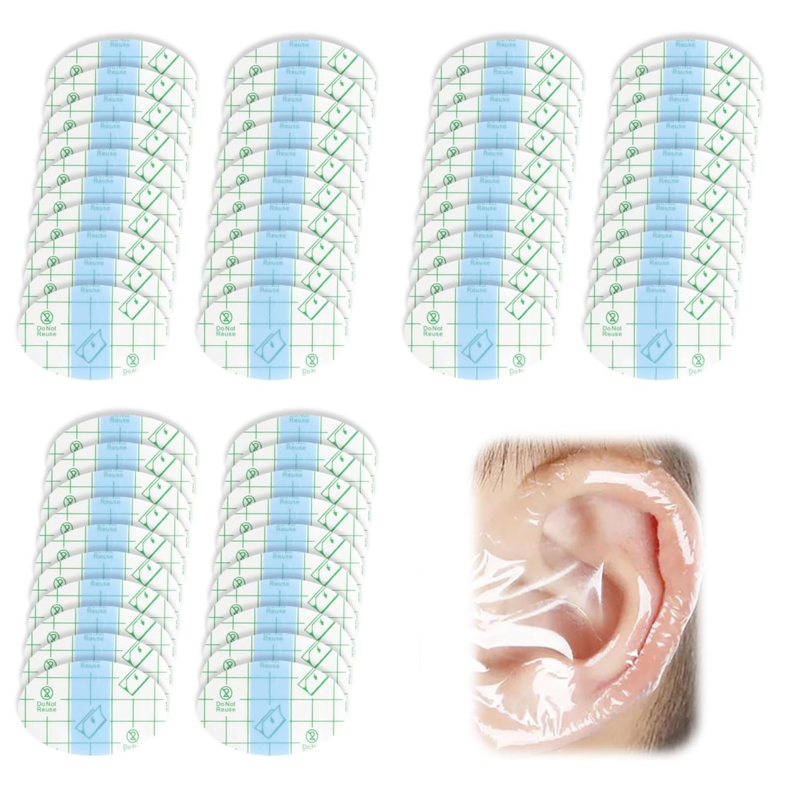 60Pcs Waterproof Ear Covers - Clear Ear Stickers Patches for Shower Swimming Surfing Snorkeling Water Sports, Breathable Protection for Baby Kids Adults