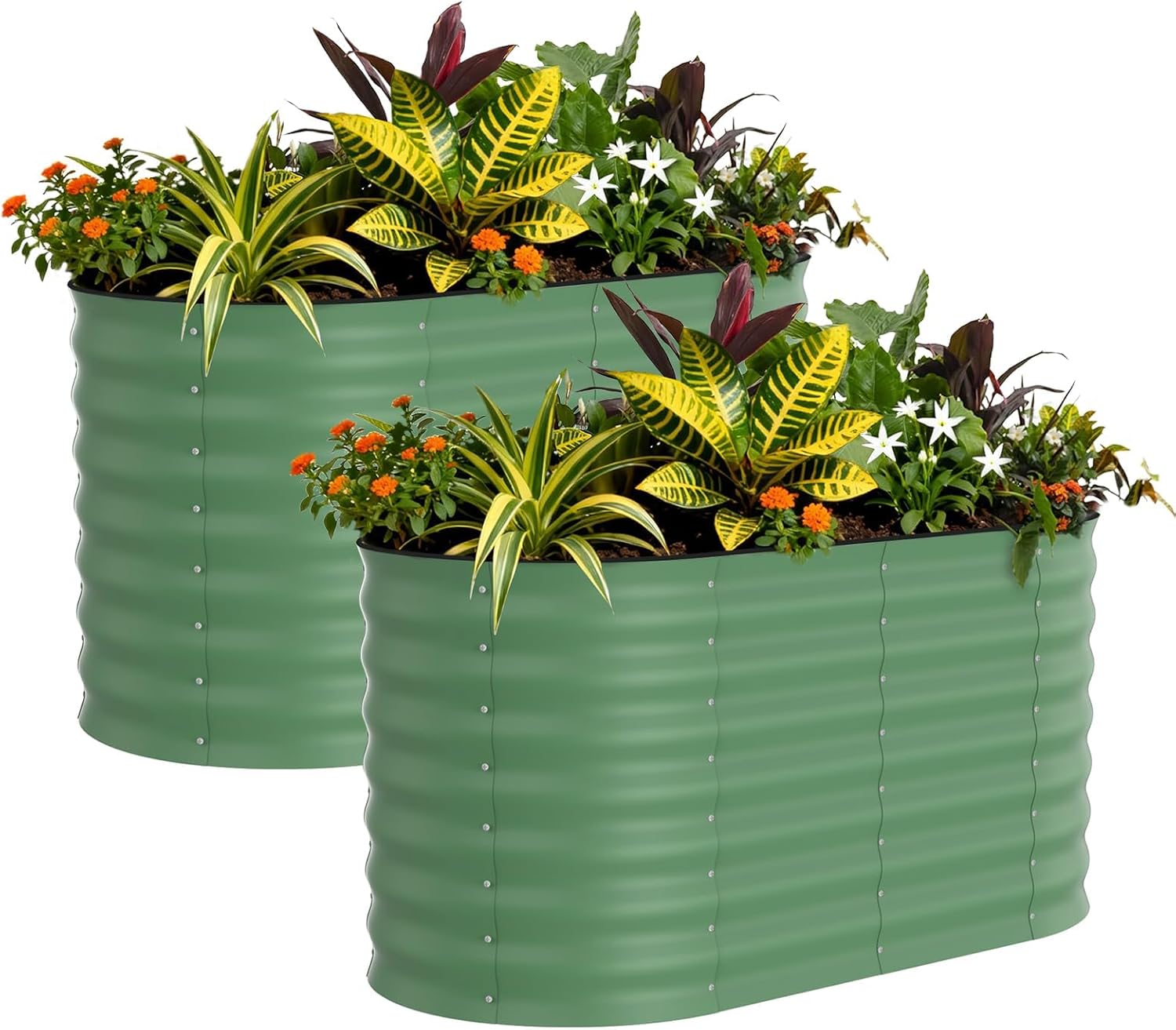 2 Pack Green Galvanized Raised Garden Beds - 4x2x2ft Outdoor Planter Boxes for Vegetables & Flowers, Rust-Resistant, Easy Assembly, Durable Raised Beds for Plants