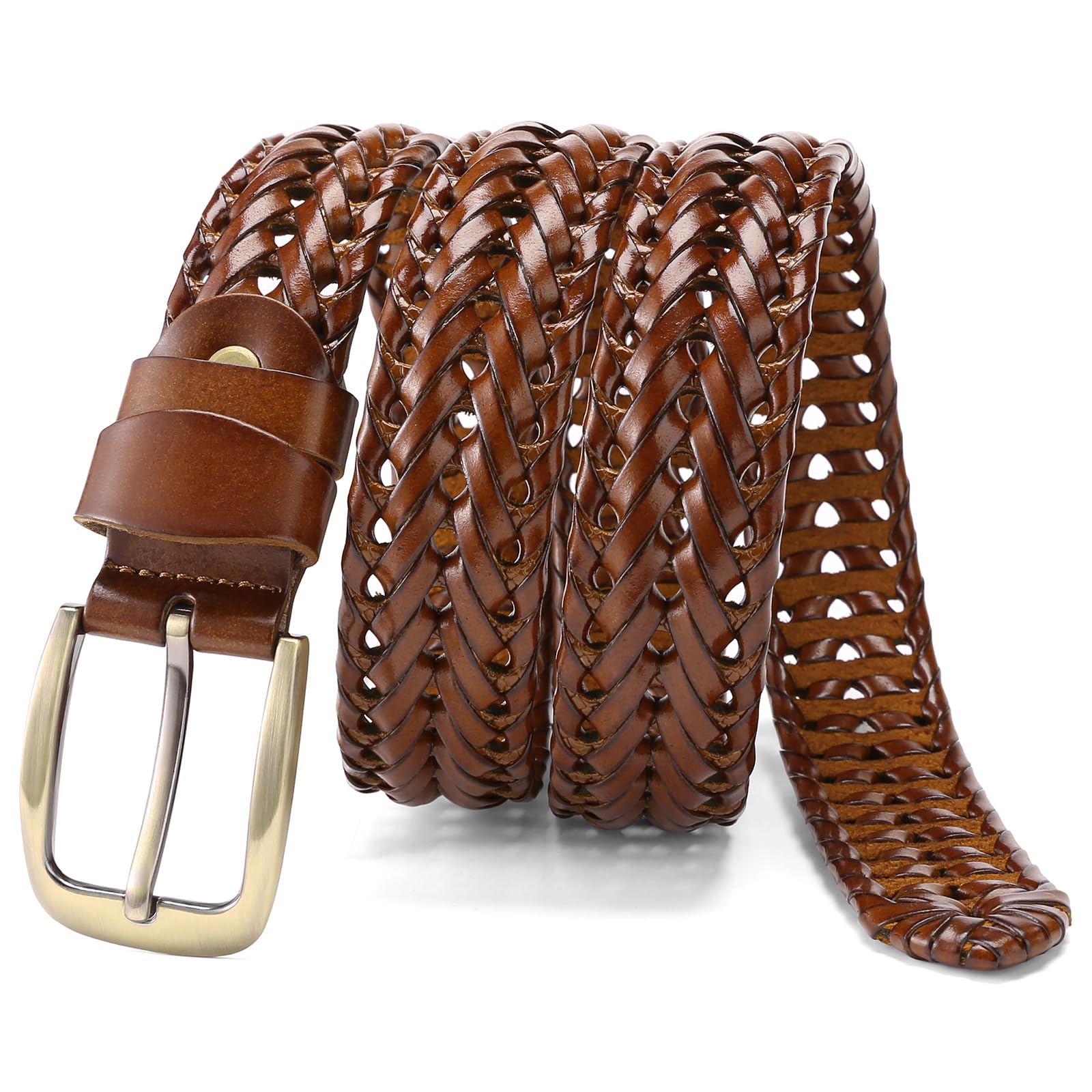 SENDEFN Leather Braided Belts for Men, 1 3/8