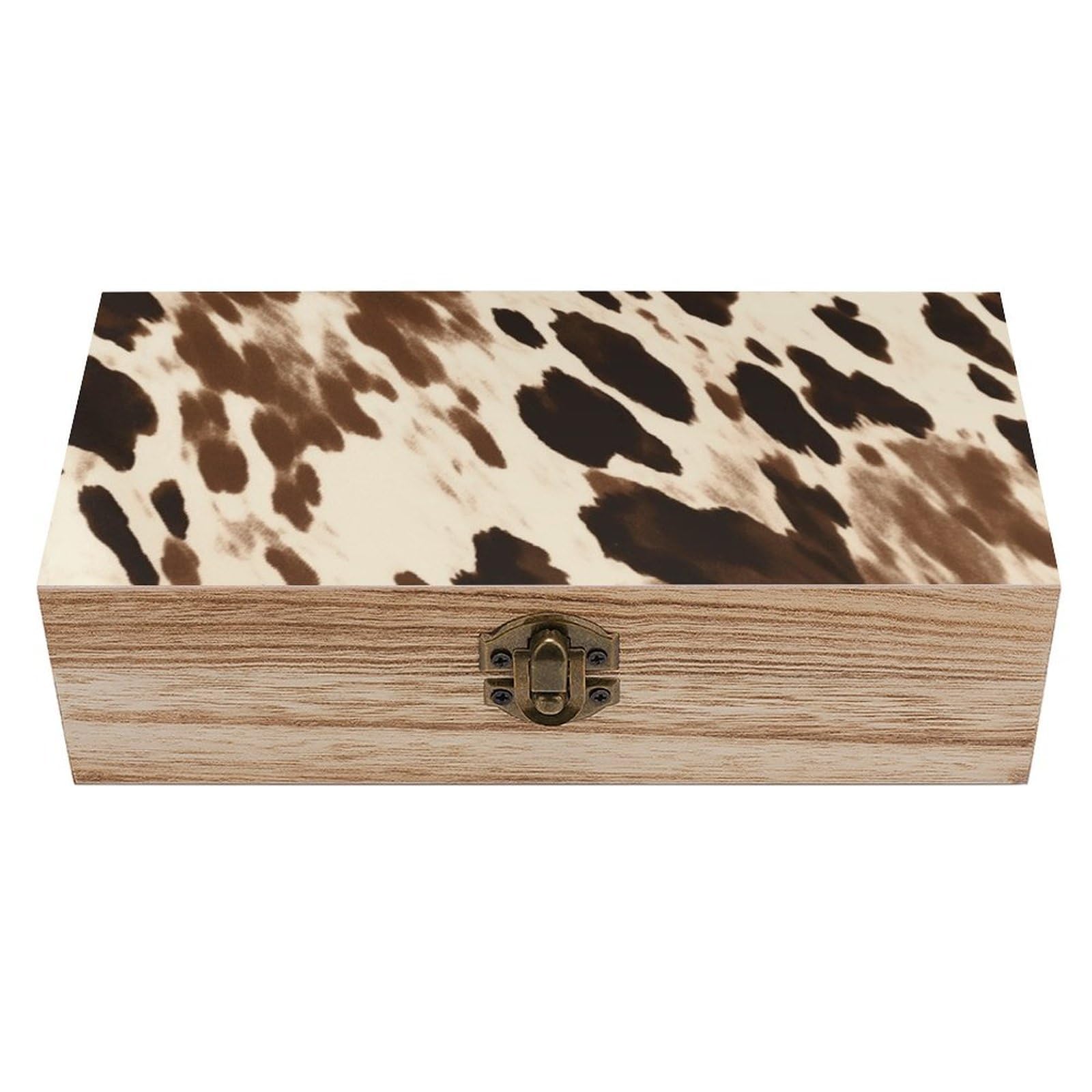 NONHAI Wooden Storage Box Cow Printed Wood Gift Box with Hinged Lid Vintage Decorative Jewelry Boxes Memory Box for Jewelry Art Hobbies Home Storage Treasure Keepsake Gift 7.9''x3.9''x2.3''