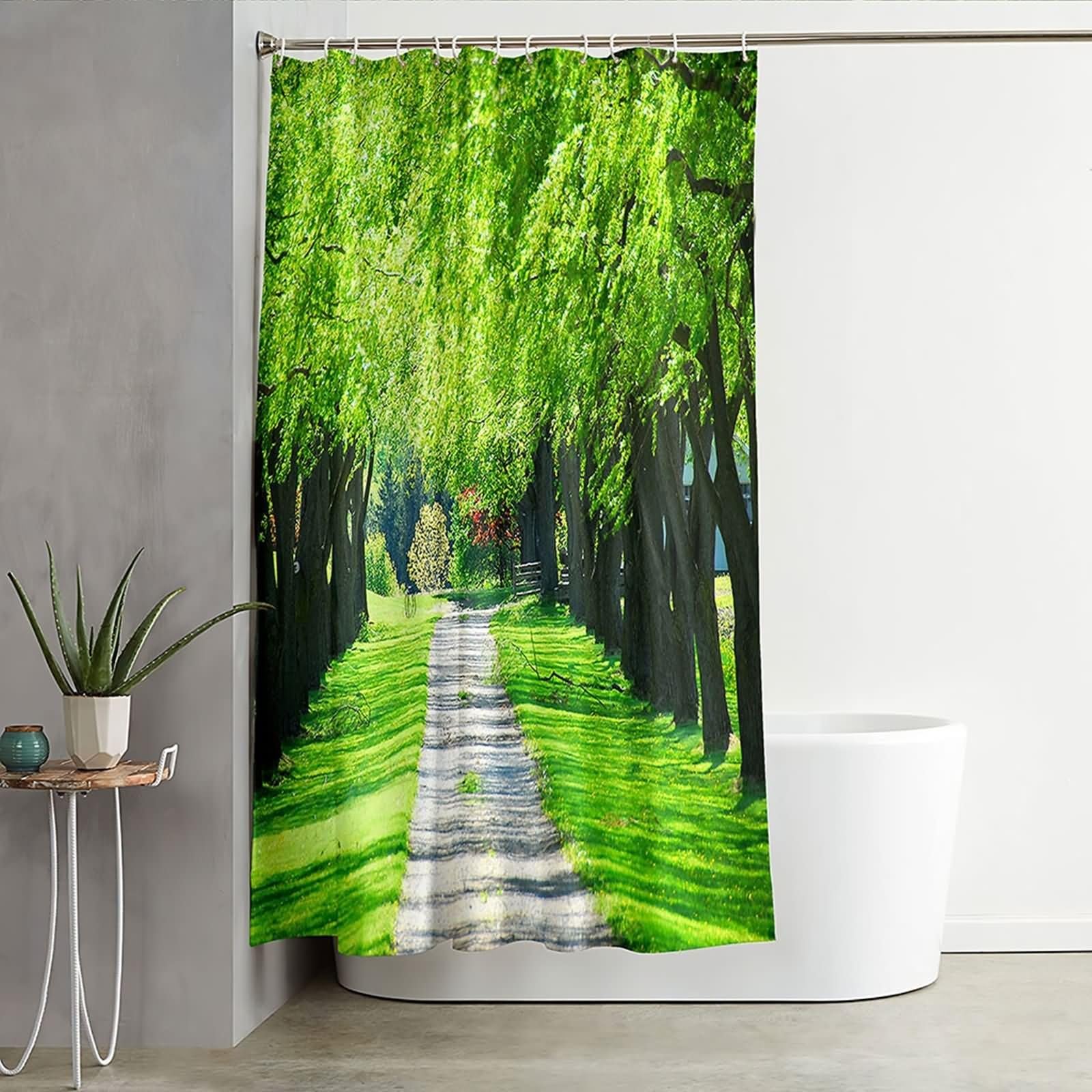Duschvorhang 180X200, Duschvorhang Polyester Grün Von Bäumen Gesäumter Weg Stilvoller Duschvorhang