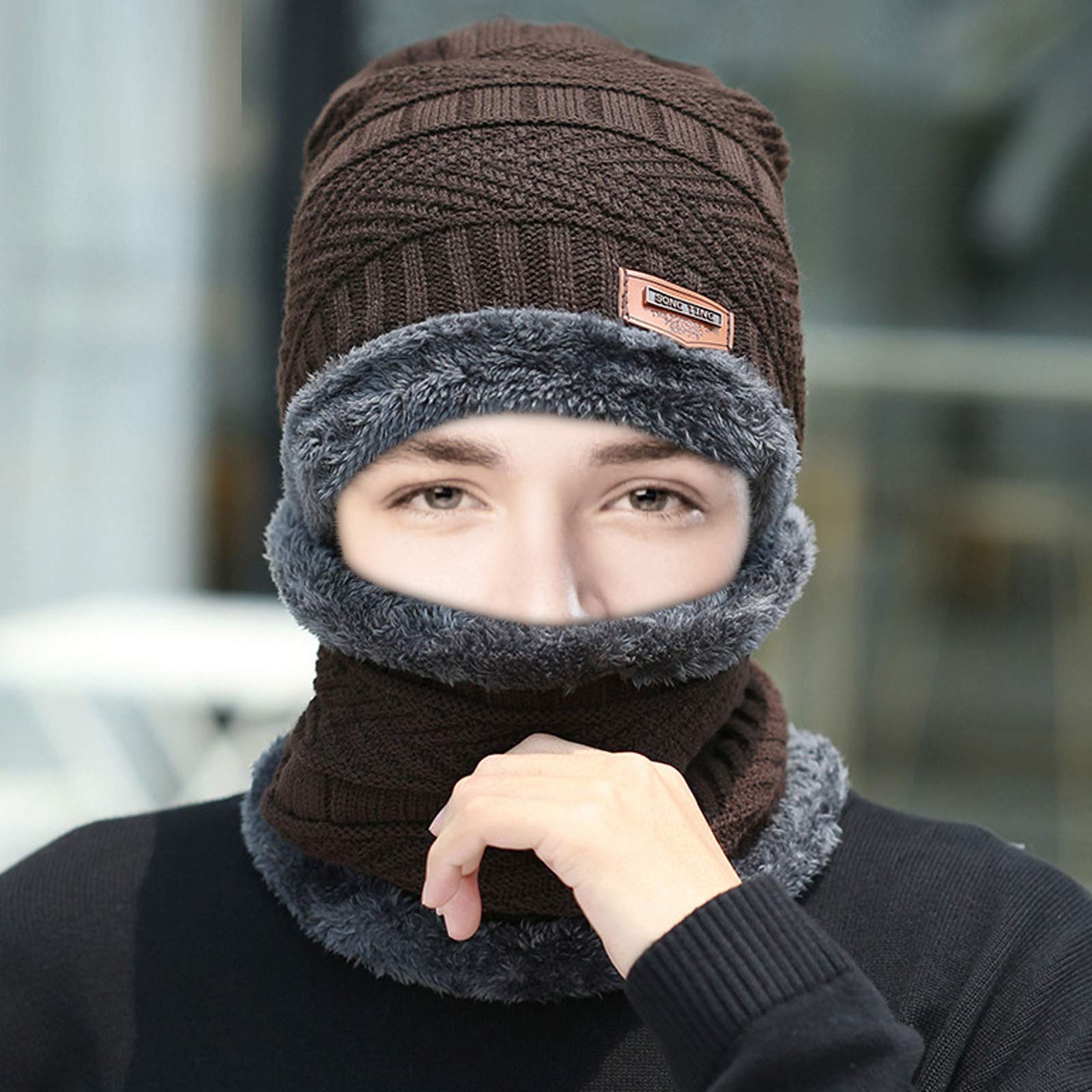 Zimowa Ciepła Czapka Męska Czapka Zimowa Szalik Wiatroszczelne Garnitury Jazda Na Rowerze Pluszowa Dwuczęściowa Wełniana Czapka Z Daszkiem 47 Czapka/Brown/One Size