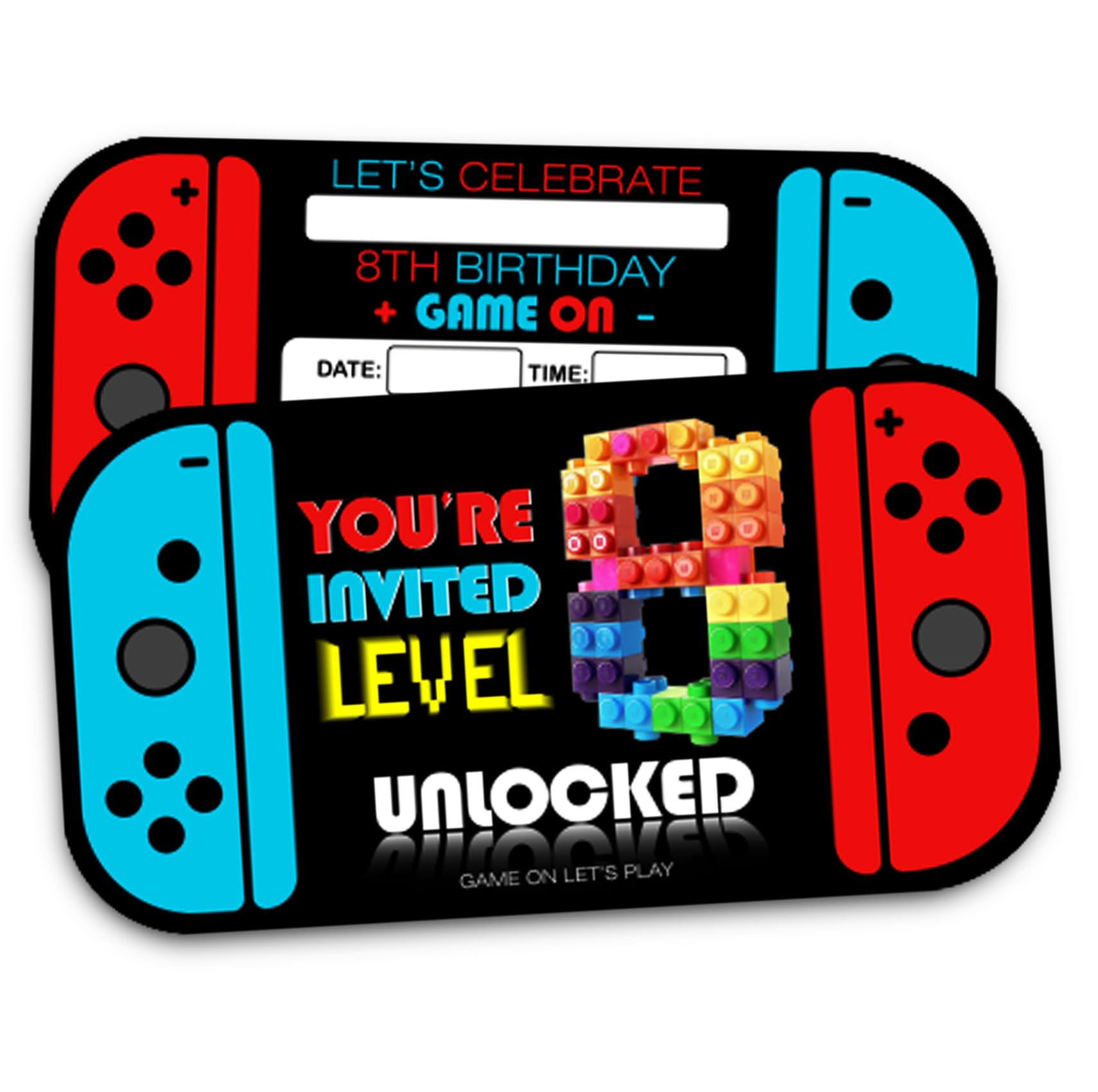 XIAOPNN Video Game 8th Birthday Party Invitation for Boys, 8 Years Old Kids Games Birthday Party Supplies, 30 Cards With 30 Envelopes