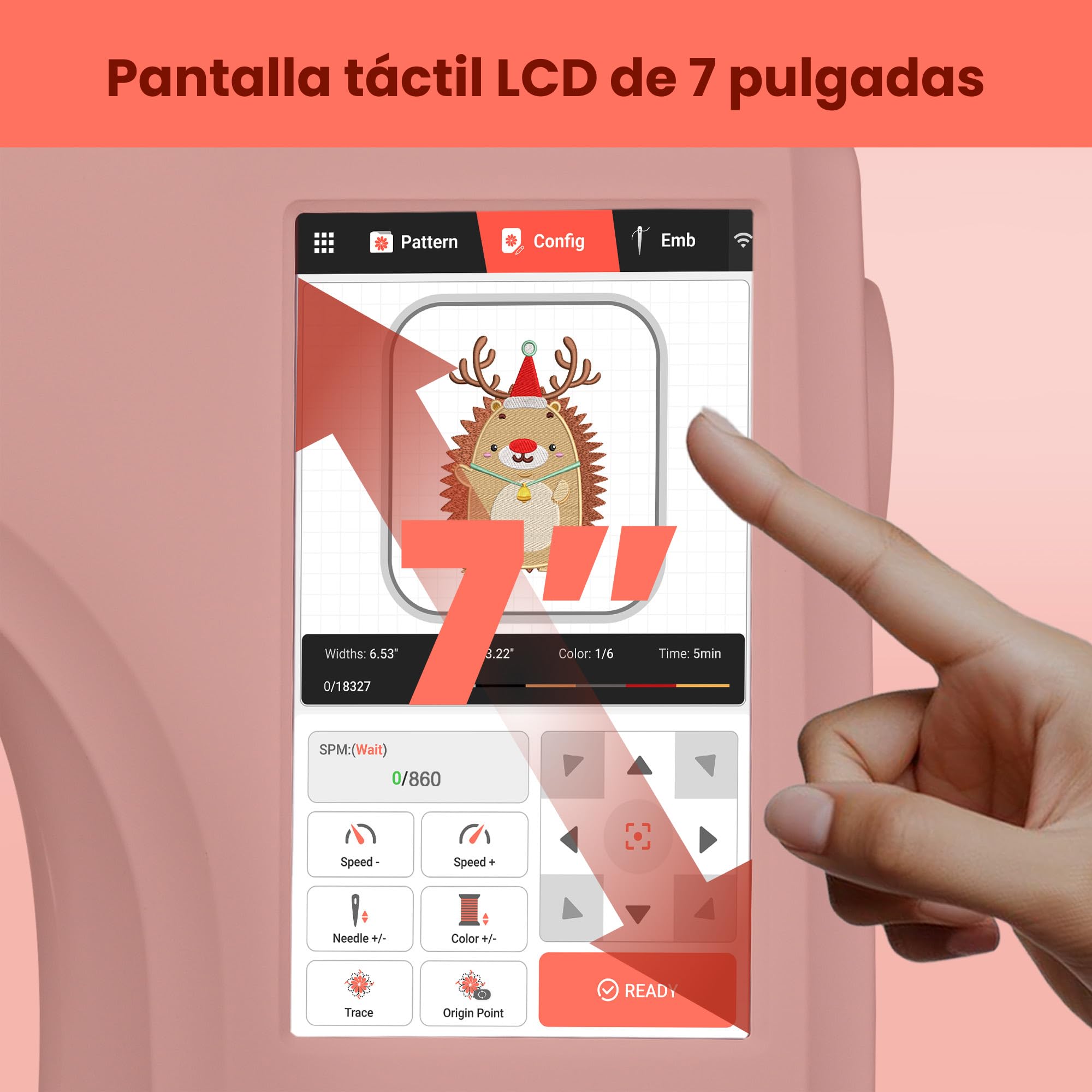PooLin EOC06 - Máquina de bordar, pantalla táctil, bordador digital, letras y patrones, máquina embroidery, para personalizar camisetas, polos, chaquetas, camisas, bolsos, toallas y más