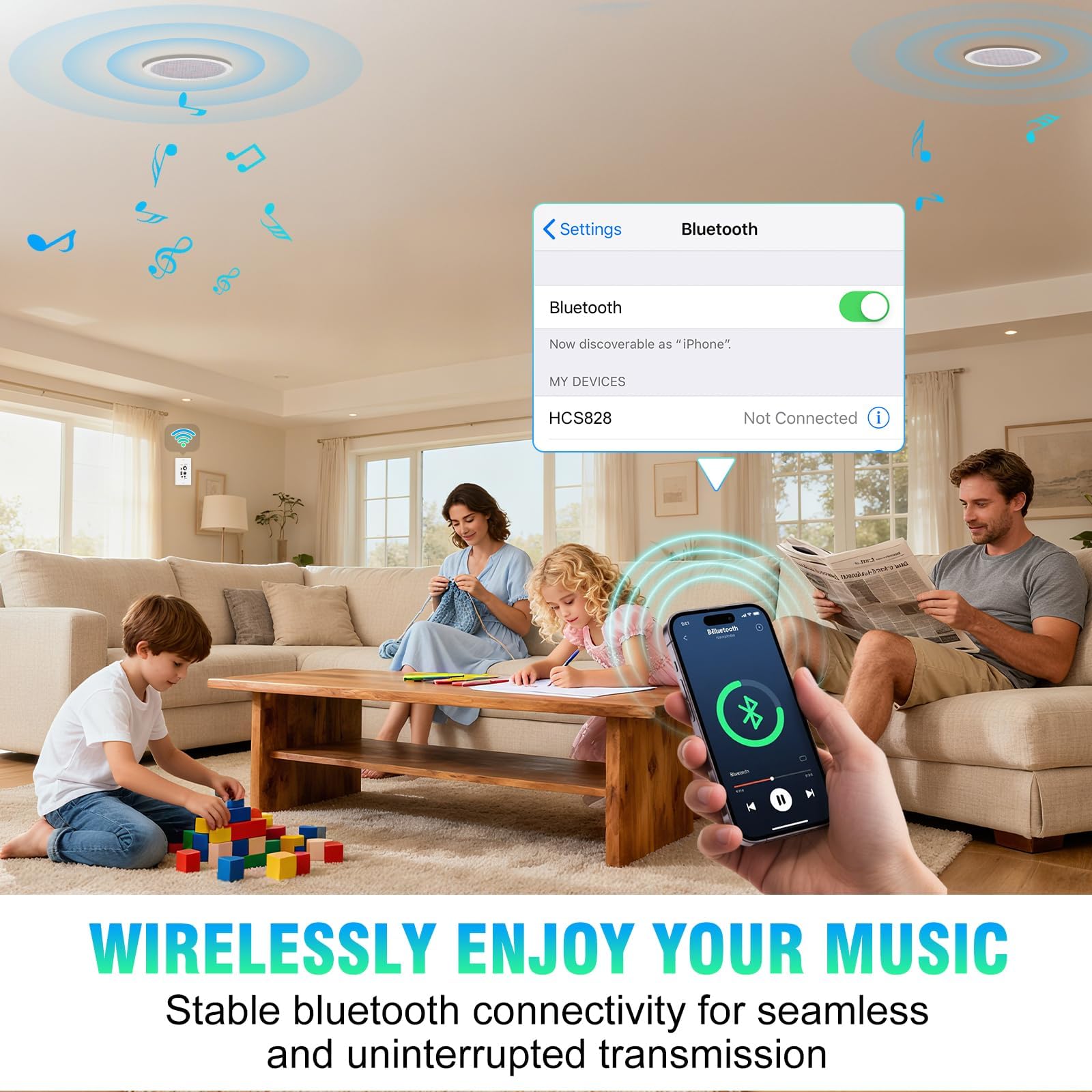 STUDIOFINIX 6,5-Zoll-Bluetooth-Deckenlautsprecher, maximal 300 Watt Leistungsaufnahme für Innenbereiche wie Küche, Wohnzimmer, Studienzimmer, Keller, Heimkino und überdachte Terrasse
