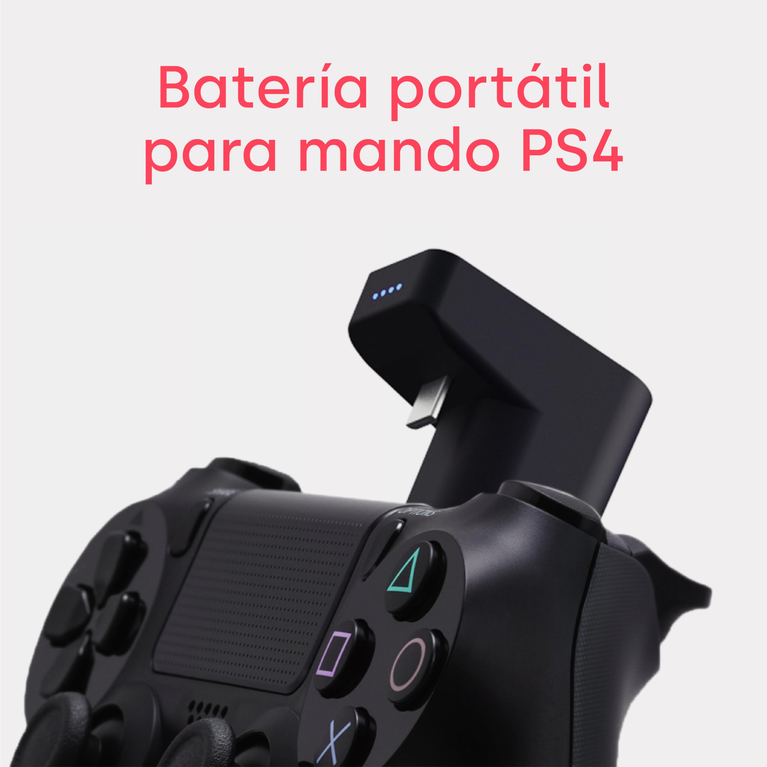 Remotto4 - Cargador para Mando de PS4 Inalámbrico - +12 Horas de Autonomía - Batería Portatil Fácil de Transportar - Sin Cables, Juega Mientras Carga - Larga Duración