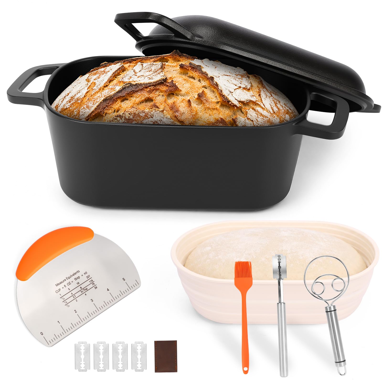 Gusseisen Topf Brot Backen 35cm, Robuste Brotbackform mit Deckel, Gusseisentopf Brotform, Idealer Brottopf Toastbrot Backform